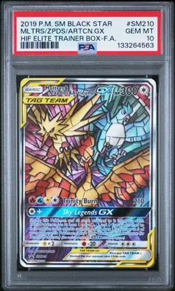 2019 POKEMON SM HIDDEN FATES ETB FULL ART/MOLTRES & ZAPDOS & ARTICUNO GX PSA 10 - Image 1
