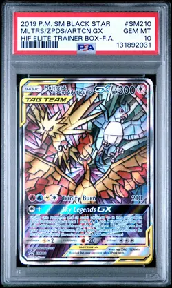 2019 POKEMON SM HIDDEN FATES ETB FULL ART/MOLTRES & ZAPDOS & ARTICUNO GX PSA 10 - Image 1