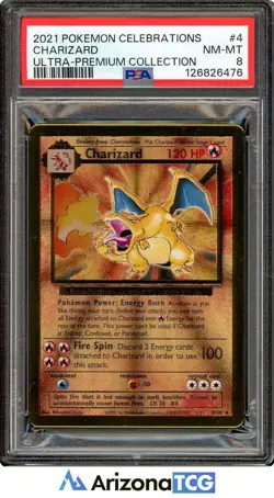 Pokemon 2021 Charizard #4 Ultra Premium Collection Gold Metal Celebrations PSA 8 - Image 1