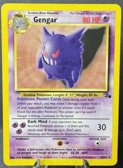Pokemon TCG: Gengar 20/62 Fossil-Reg-Unlimited-Rare-WOTC - Image 1