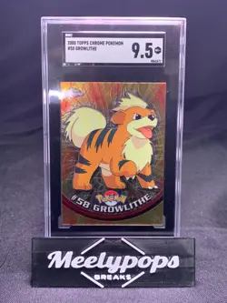 Growlithe 2000 Topps Chrome Pokemon T.V. Animation #58 SGC 9.5 MT+ - Image 1