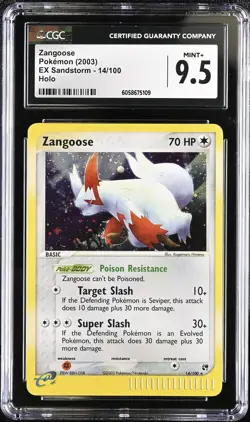 CGC 9.5 MINT+ Zangoose 2003 EX Sandstorm 14/100 Holo Pokemon Card - Image 1