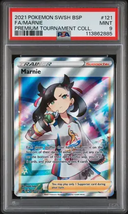 2021 POKEMON SWSH BLACK STAR PROMO #121 FULL ART/MARNIE PSA 9 - Image 1