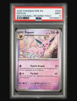 Espeon Master Ball Pattern 033/131 PSA MINT 9 Prismatic Evolutions Holo Pokemon - Image 1