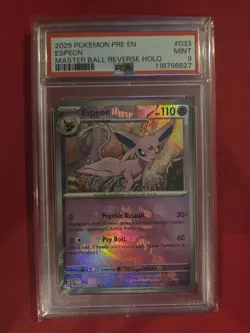 Espeon Master Ball Pattern 033/131 PSA MINT 9 Prismatic Evolutions Holo Pokemon - Image 3