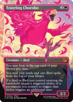 MTG English Traveling Chocobo (Borderless) (Neon Ink Pink) NM Foil - Image 1