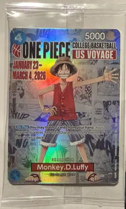 One Piece Monkey D. Luffy US Voyage College Basketball Card SEALED - New Gonzaga - Image 1