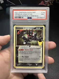 2021 Pokemon Black Star Promo SWSH144 Greninja Gold Star Celebrations PSA 9 - Image 1