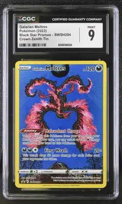 Galarian Moltres Black Star Promo CGC 9 MINT Pokemon (2023) Crown Zenith Tin 284 - Image 1
