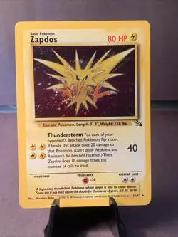 Pokemon TCG Zapdos Holo Rare Unlimited 15/62 Fossil Base Set 1999 WOTC VTG LP - Image 1