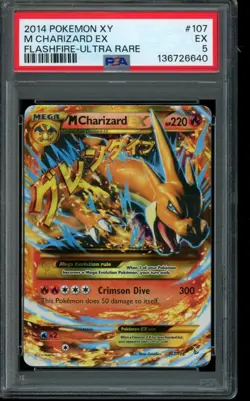 2014 Pokemon XY Flashfire #107 Mega Charizard PSA 5 EX - Image 1