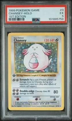 Pokemon Chansey 1st Edition Shadowless Holo 1999 Base Set #3 PSA 5 Excellent EX - Image 1