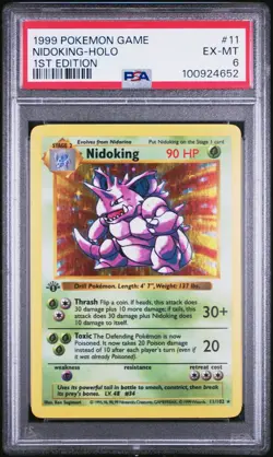 Pokemon 1st Edition Nidoking 011/102 - PSA 6 EX-MINT - Base Set Shadowless Holo - Image 1