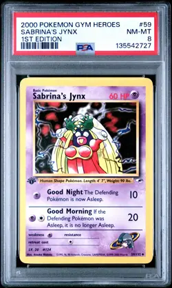 2000 POKEMON GYM HEROES 1ST ED #59 SABRINA'S JYNX PSA 8 - Image 1