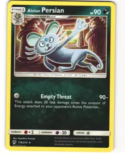Alolan Persian Rare Pokemon TCG Lost Thunder 119/214 LP - Image 1