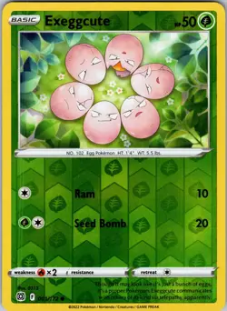 Pokemon TCG Exeggcute SWSH Brilliant Stars 001/172 Reverse Holo Common Card NM - Image 1