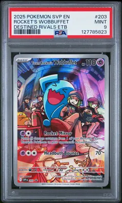 2025 POKEMON SVP EN-SV BLACK STAR PROMO #203 TEAM ROCKET'S WOBBUFFET PSA 9 - Image 1