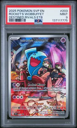 2025 POKEMON SVP EN-SV BLACK STAR PROMO #203 TEAM ROCKET'S WOBBUFFET PSA 9 - Image 1