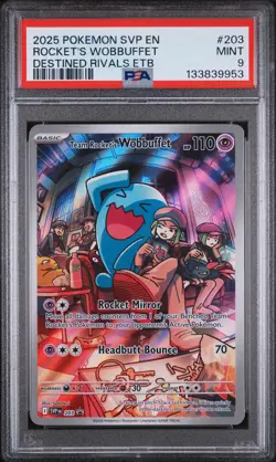 2025 POKEMON SVP EN-SV BLACK STAR PROMO #203 TEAM ROCKET'S WOBBUFFET PSA 9 - Image 1
