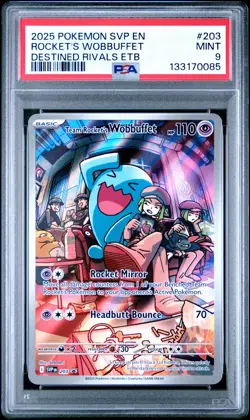 2025 POKEMON SVP EN-SV BLACK STAR PROMO #203 TEAM ROCKET'S WOBBUFFET PSA 9 - Image 1