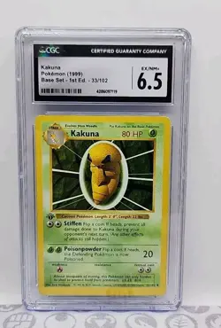 Kakuna 33/102 Shadowless 1st Base Set 1999 Pokemon Card Graded CGC 6.5 Near Mint - Image 1