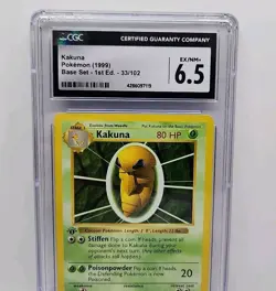 Kakuna 33/102 Shadowless 1st Base Set 1999 Pokemon Card Graded CGC 6.5 Near Mint - Image 2