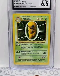 Kakuna 33/102 Shadowless 1st Base Set 1999 Pokemon Card Graded CGC 6.5 Near Mint - Image 3