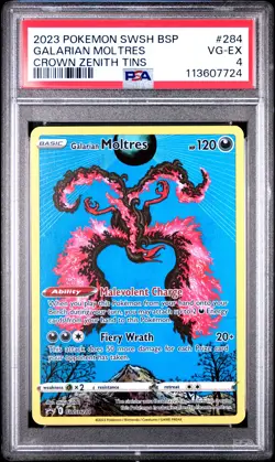 2023 POKEMON SWSH BLACK STAR PROMO CROWN ZENITH TIN #284 GALARIAN MOLTRES PSA 4 - Image 1