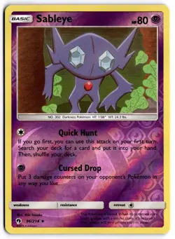 Pokemon TCG Sableye 96/214 Sm-Lost Thunder Reverse Holo - Image 1