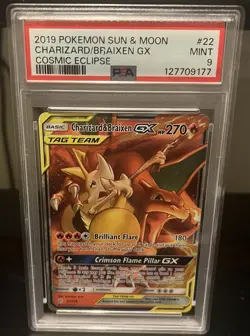 Pokemon TCG Charizard & Braixen Tag Team GX 22/236 PSA 9 Mint - Image 1