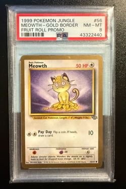 1999 POKEMON JUNGLE PROMO FRUIT ROLL PROMO #56 MEOWTH-GOLD BORDER PSA 8 - Image 1