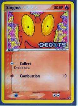 VINTAGE POKEMON 2005 SLUGMA 75/107 Ex DEOXYS-HOLO BLEED ERROR- REV HOLO -STAMPED - Image 1