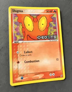 VINTAGE POKEMON 2005 SLUGMA 75/107 Ex DEOXYS-HOLO BLEED ERROR- REV HOLO -STAMPED - Image 3