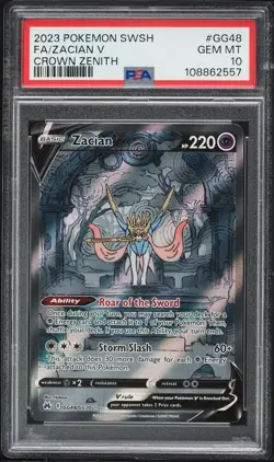PSA 10 Zacian V Full Art GG48/GG70 Crown Zenith Galarian Gallery Pokemon 2023 - Image 1