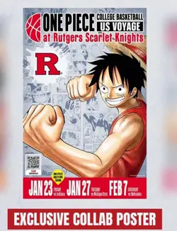 One Piece Monkey D. Luffy US Voyage College Basketball Card Rutgers w/ Poster - Image 5