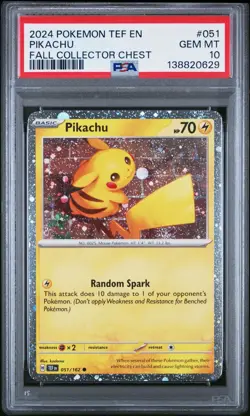 2024 POKEMON TEMPORAL FORCES FALL COLLECTOR CHEST PIKACHU 051 PSA 10 @SWIRL@ - Image 1