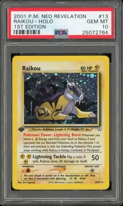 2001 Pokemon Neo Revelation 1st Edition #13 Raikou PSA 10 Holo - Image 1