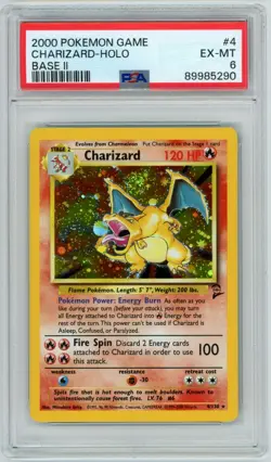 2000 Pokemon Base Set 2 Charizard Holo Rare 4/130 PSA 6 EX-MT WOTC Vintage SWIRL - Image 1
