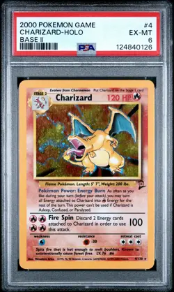 2000 POKEMON BASE SET 2 #4 CHARIZARD-HOLO PSA 6 - Image 1