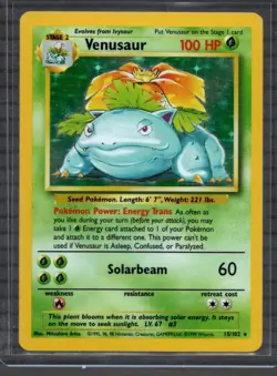 Pokemon TCG Venusaur Base Set Holo Unlimited Rare Card 15/102 LP - Image 1