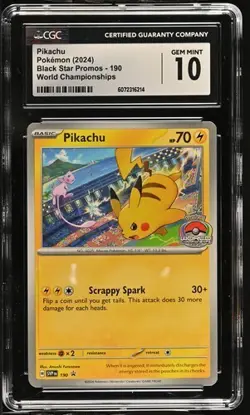 2024 Pokemon SVP EN-SV Black Star Promo World Championships #190 Pikachu CGC 10 - Image 1