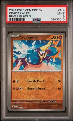 2023 POKEMON OBF EN-OBSIDIAN FLAMES REVERSE HOLO #114 CRABRAWLER PSA 9 - Image 1