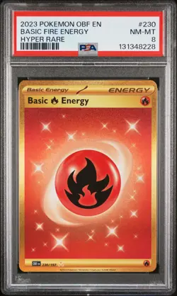 2023 POKEMON OBF EN-OBSIDIAN FLAMES HYPER RARE #230 BASIC FIRE ENERGY PSA 8 - Image 1