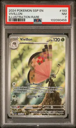 2024 POKEMON SSP EN-SURGING SPARKS ILLUSTRATION RARE #193 VIVILLON PSA 7 - Image 1