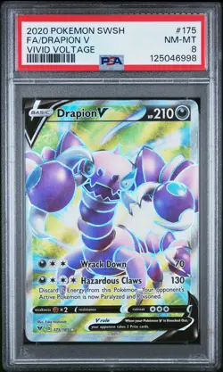 2020 POKEMON SWORD & SHIELD VIVID VOLTAGE #175 FULL ART/DRAPION V PSA 8 - Image 1