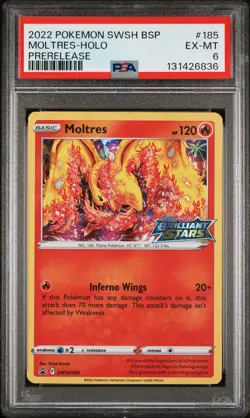 2022 POKEMON SWSH BLACK STAR PROMO PRERELEASE #185 MOLTRES-HOLO PSA 6 - Image 1