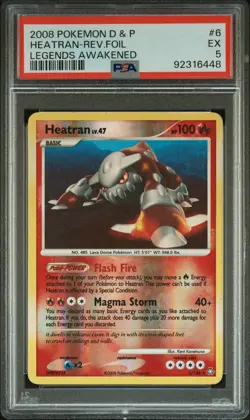 2008 POKEMON DIAMOND & PEARL LEGENDS AWAKENED #6 HEATRAN-REVERSE FOIL PSA 5 - Image 1