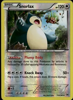 Snorlax Uncommon XY - BREAKthrough 118/162 Colorless Reverse Holo Pokemon Card - Image 1