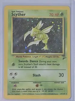 #3 Scyther 17/130 Base Set 2 2000 Holo Rare SWIRL WOTC Pokemon Card TCG - Image 1
