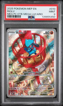 2025 POKEMON MEP EN-ME BLACK STAR PROMO #010 RIOLU PSA 9 - Image 1